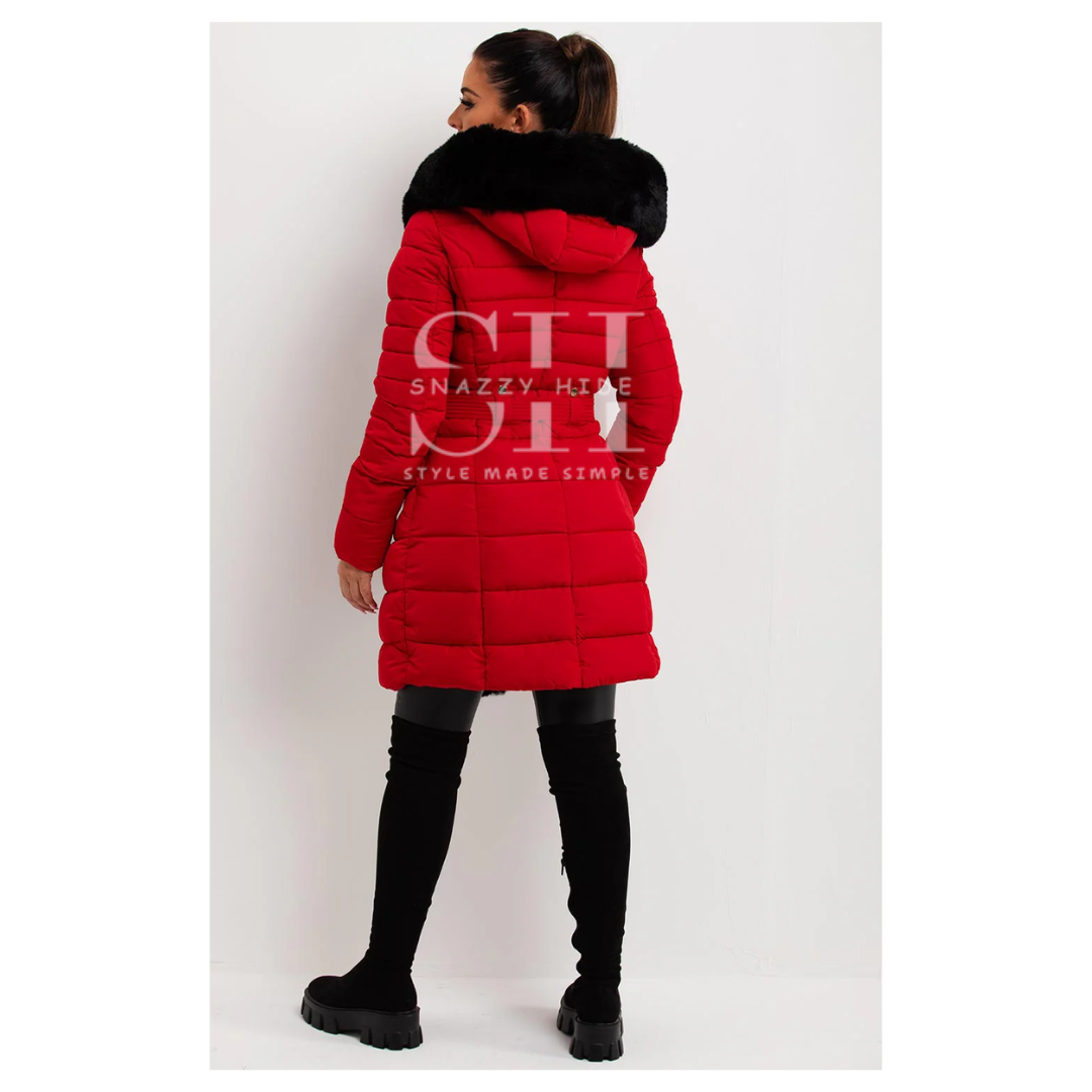 Women’s Red Coat with Fur Hood