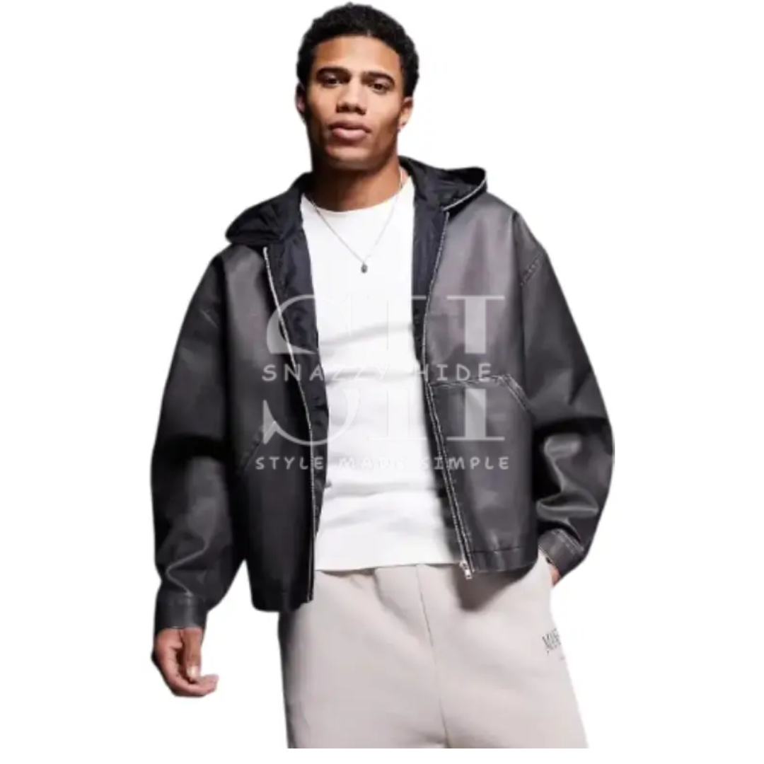 Men's Hooded Oversized Leather Jacket