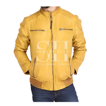 Men's Quilted Yellow Leather Jacket