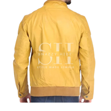 Men's Quilted Yellow Leather Jacket