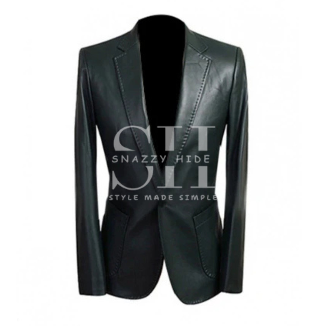 Men's Black Leather Blazer Jacket