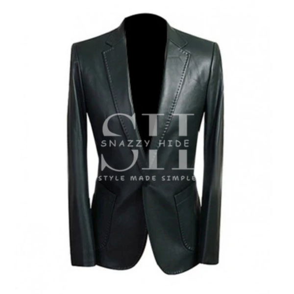 Men's Black Leather Blazer Jacket