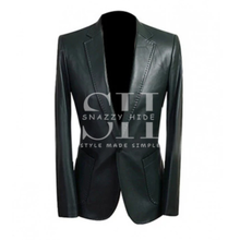 Men's Black Leather Blazer Jacket