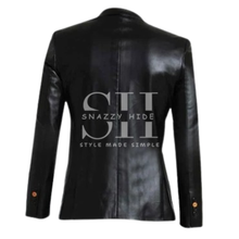 Men's Black Leather Blazer Jacket
