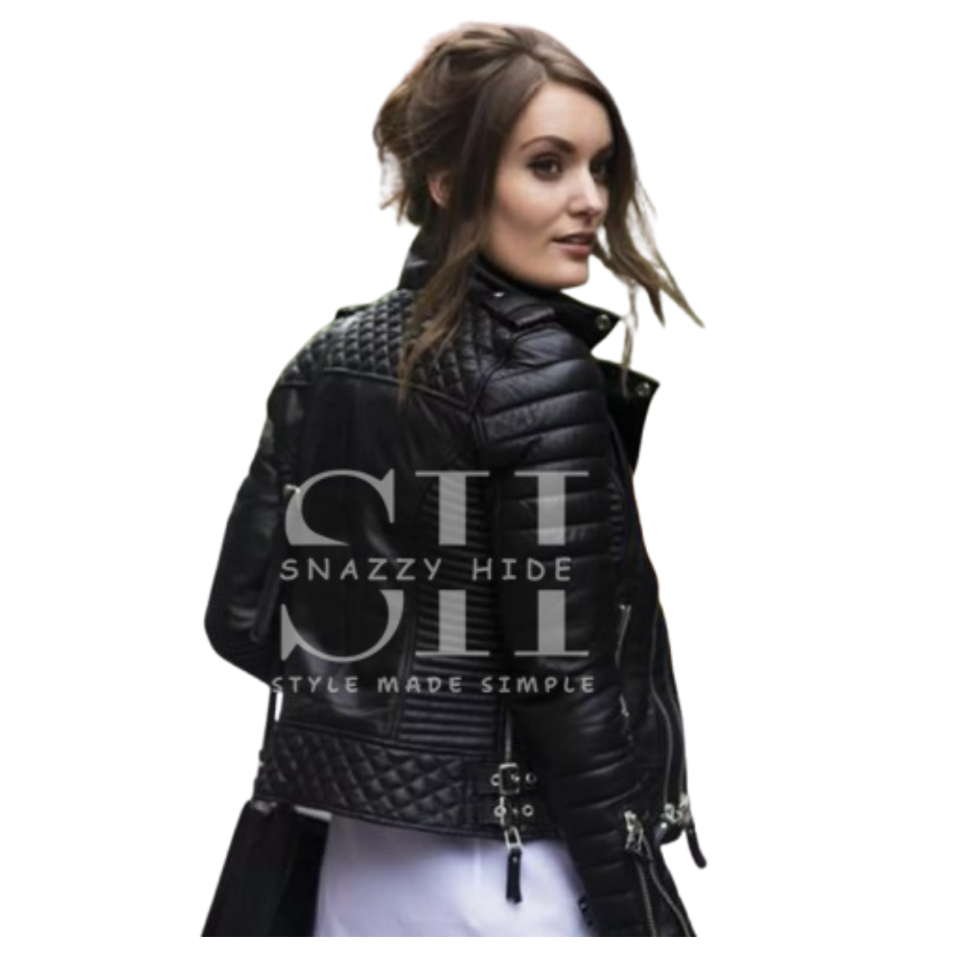 Women's Fashion Designer Leather Biker Jacket Black