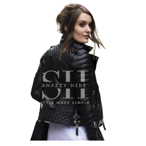 Women's Fashion Designer Leather Biker Jacket Black