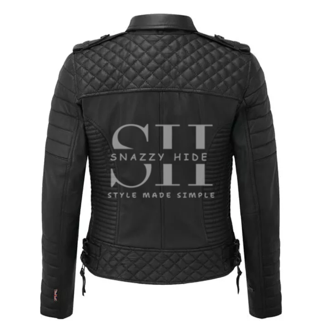 Women's Fashion Designer Leather Biker Jacket Black