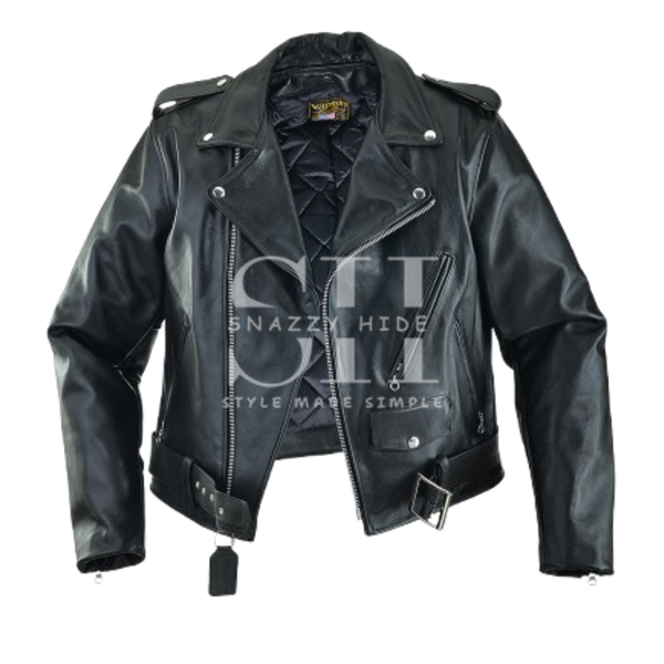Women's Cafe Racer Leather Biker Jacket Black Cross Zipper