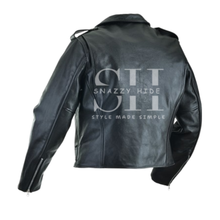 Women's Cafe Racer Leather Biker Jacket Black Cross Zipper