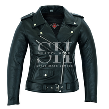 Women's Brando Style Leather Motorcycle Jacket Black