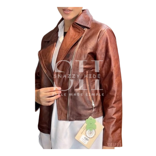 Women’s Motorcycle Rider Brown Leather Jacket