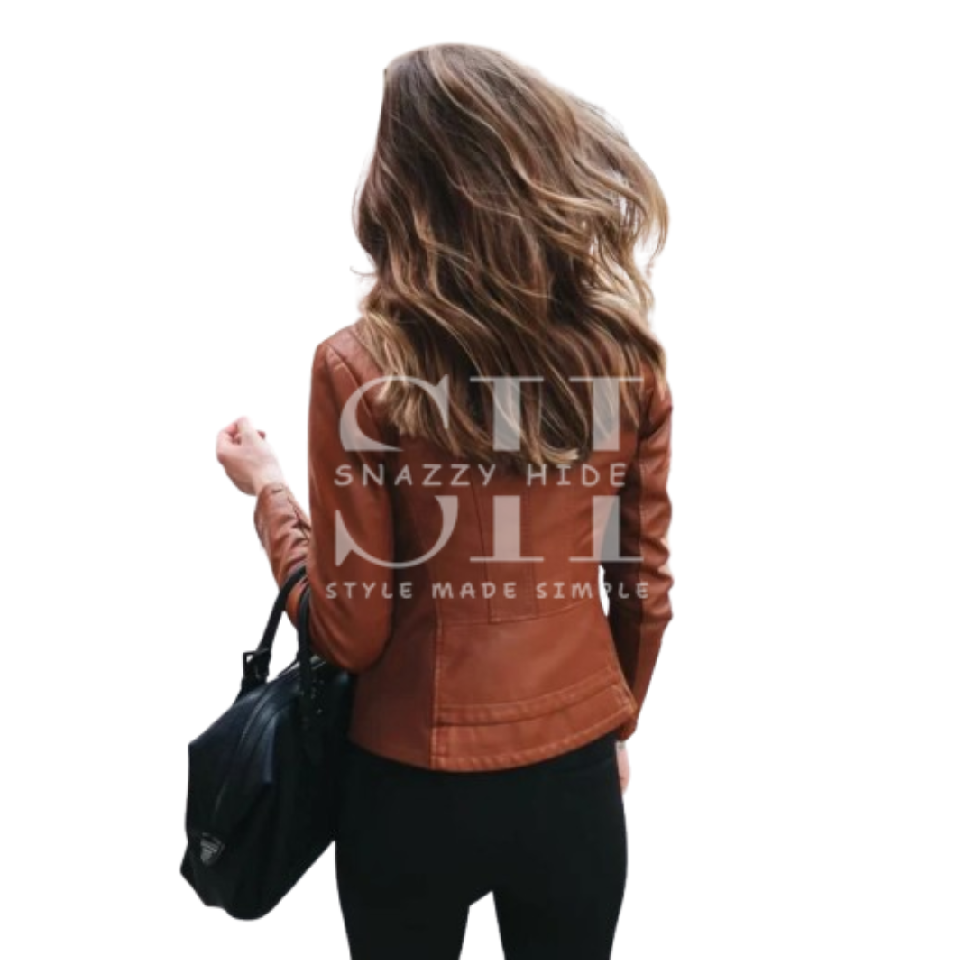 Women's Slim Fit Brown Leather Biker Jacket