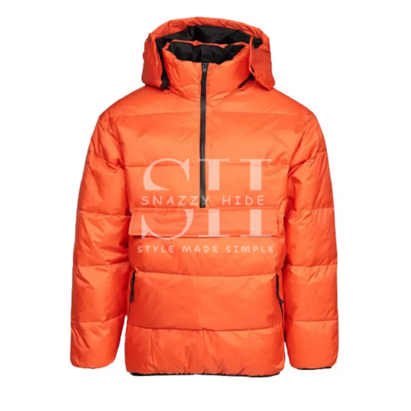 Orange Hooded Puffer Jacket