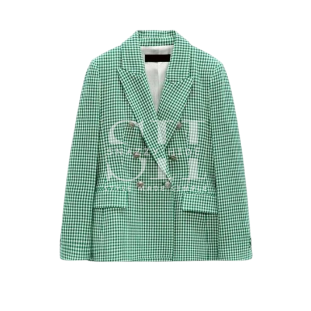 Emily in Paris S02 Emily Cooper Green Houndstooth Blazer