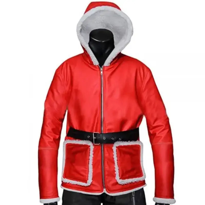 Christmas Santa Claus Red Leather Jacket