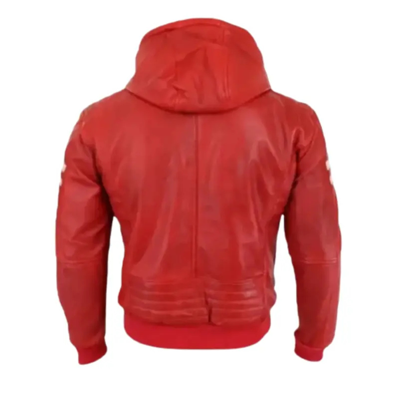 Men Red Hooded Bomber Leather Jacket