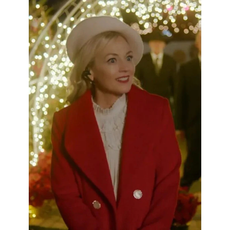 Emily Kinney Santa Red Wool Coat