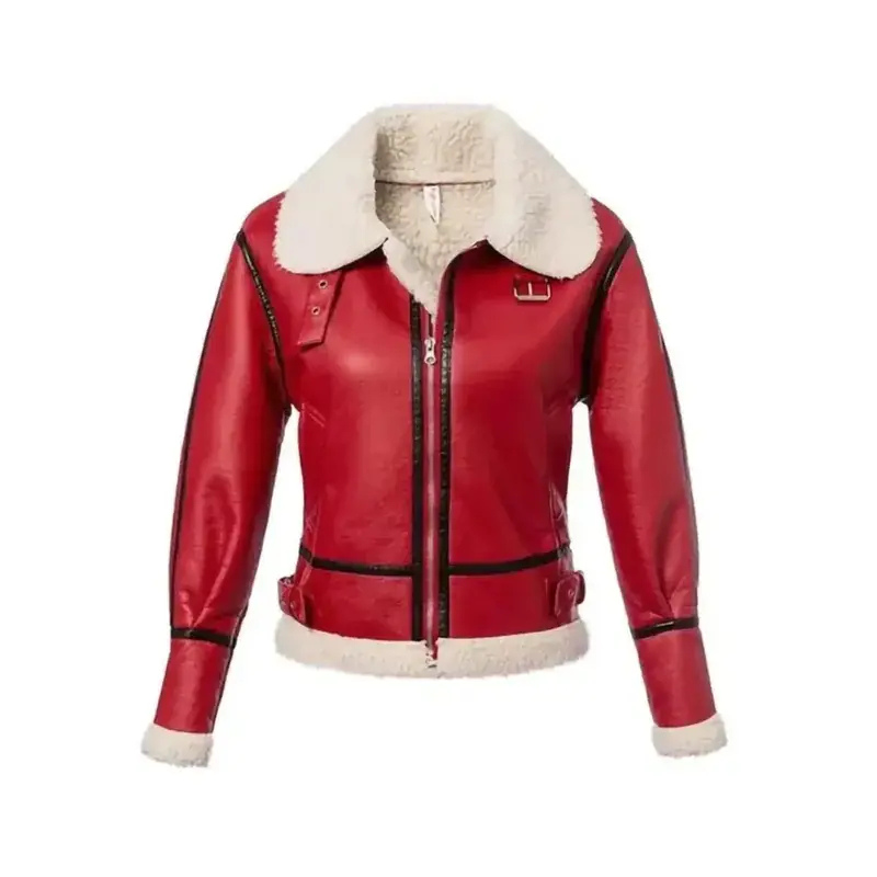 Christmas Red Leather Shearling Jacket