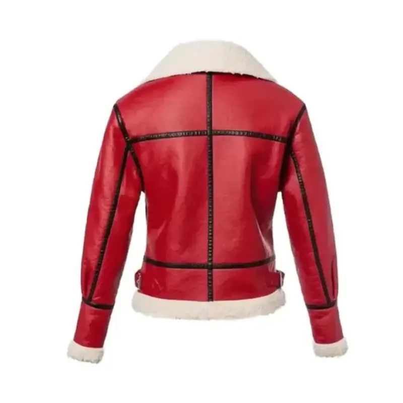 Christmas Red Leather Shearling Jacket