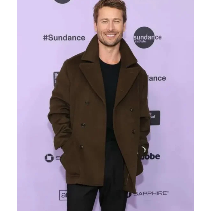 Glen Powell Hit Man Green Peacoat