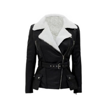 Women’s Asymmetrical Shearling Biker Leather Jacket