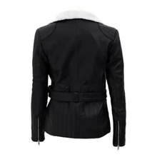 Women’s Asymmetrical Shearling Biker Leather Jacket