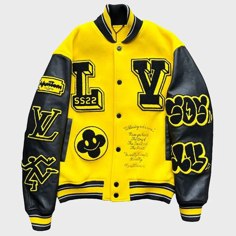 LV Yellow and Black Varsity Leather Jacket