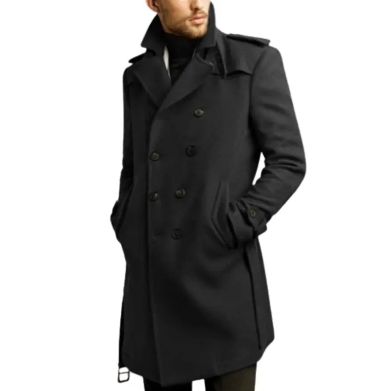 Double Breasted Belted Trench Wool Coat