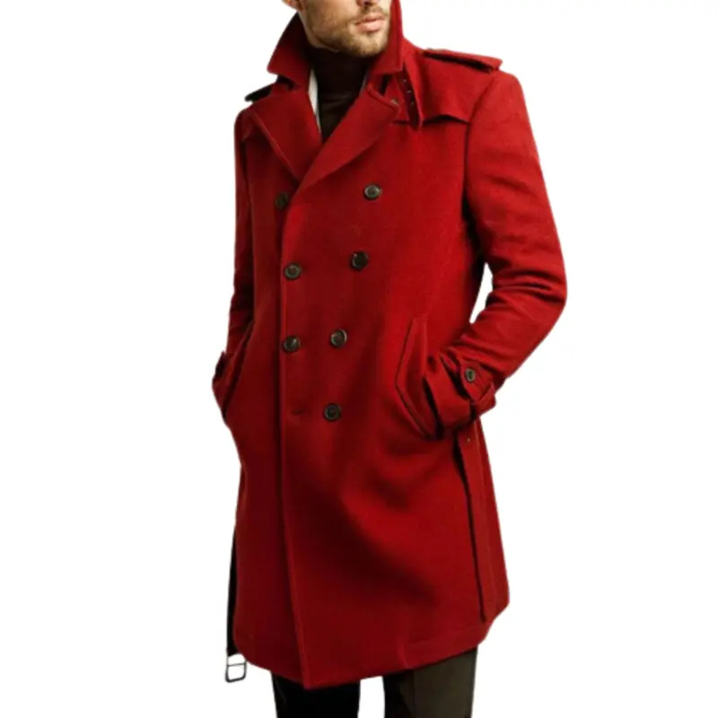 Double Breasted Belted Trench Wool Coat