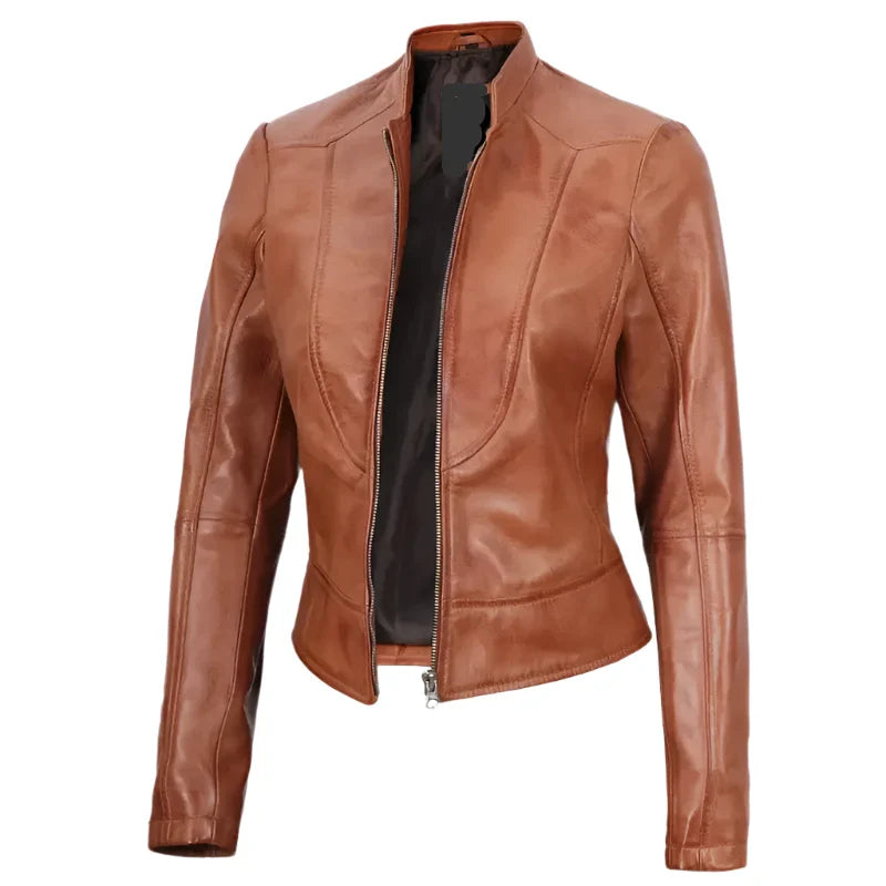 Amy Tan Cafe Racer Slim Fit Women's Leather Jacket