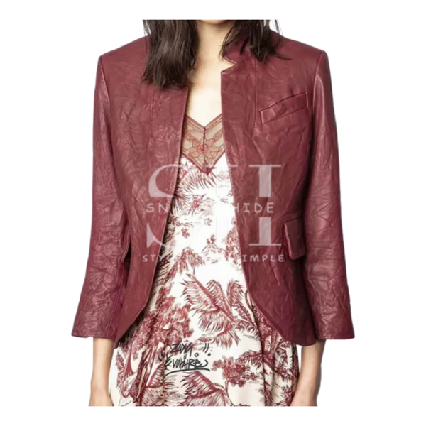 Athena Grant Maroon Leather Maroon Jacket
