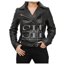 Asymmetrical Style Black Leather Biker Women's Jacket