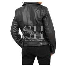 Asymmetrical Style Black Leather Biker Women's Jacket