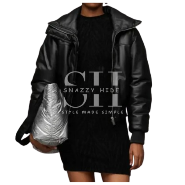 All Saints Sloane Padded Leather Black Bomber Jacket