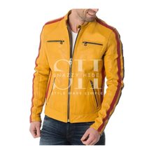 Men's Yellow Cafe Racer Leather Jacket