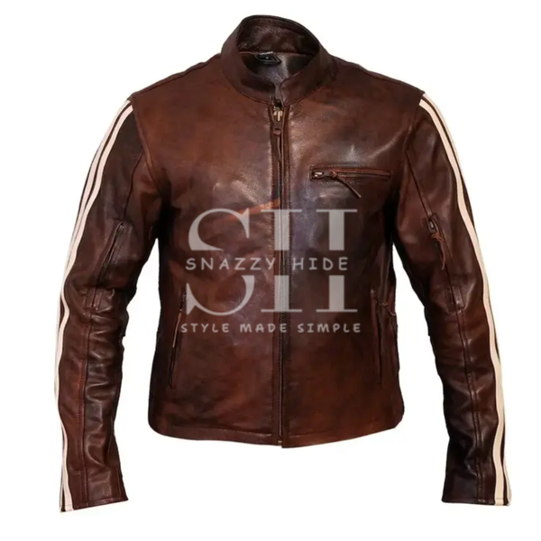 Cafe Racer Stripes Design Leather Jacket