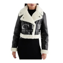 Faux Leather Sherpa Lined Cropped Moto Black Jacket
