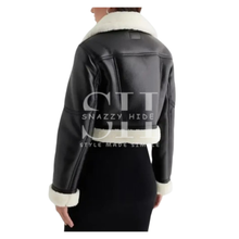 Faux Leather Sherpa Lined Cropped Moto Black Jacket