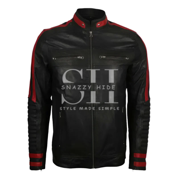 Cafe Racer Red & Black Leather Jacket