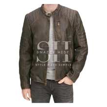 Distressed Cafe Racer Leather Brown Jacket