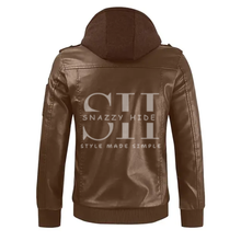 Brown Hooded Biker Jacket For Men