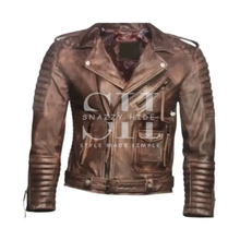 Brown Distressed Quilted Leather Men’s Jacket