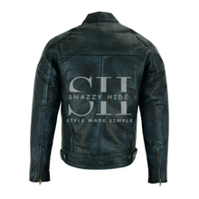 Charcoal Black Premium Cafe Racer Striped Leather Jacket