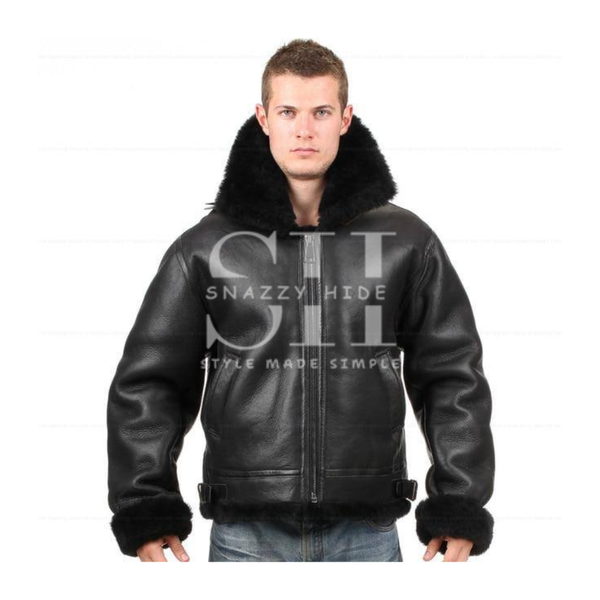 Bomber Black Fur Leather Jacket