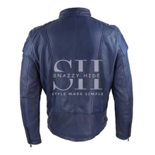 Blue Biker Style Genuine Leather Jacket
