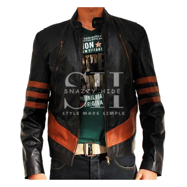 X-MEN Brown Origins Wolverine Jackman Hugh Leather Jacket