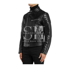 Black Padded Sleeves Leather Jacket For Men’s