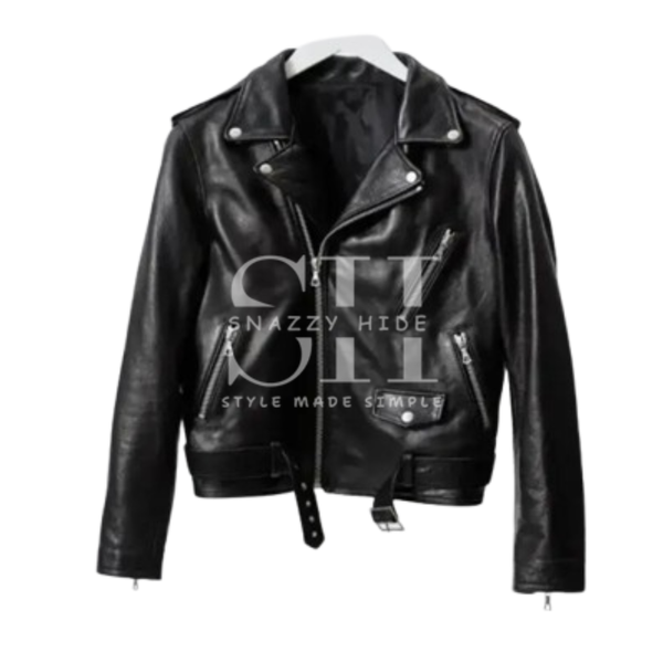 Black Leather Moto Biker Jacket
