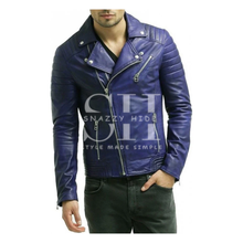 Biker Mens Padded Blue Jacket
