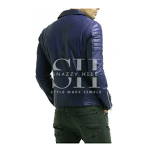 Biker Mens Padded Blue Jacket